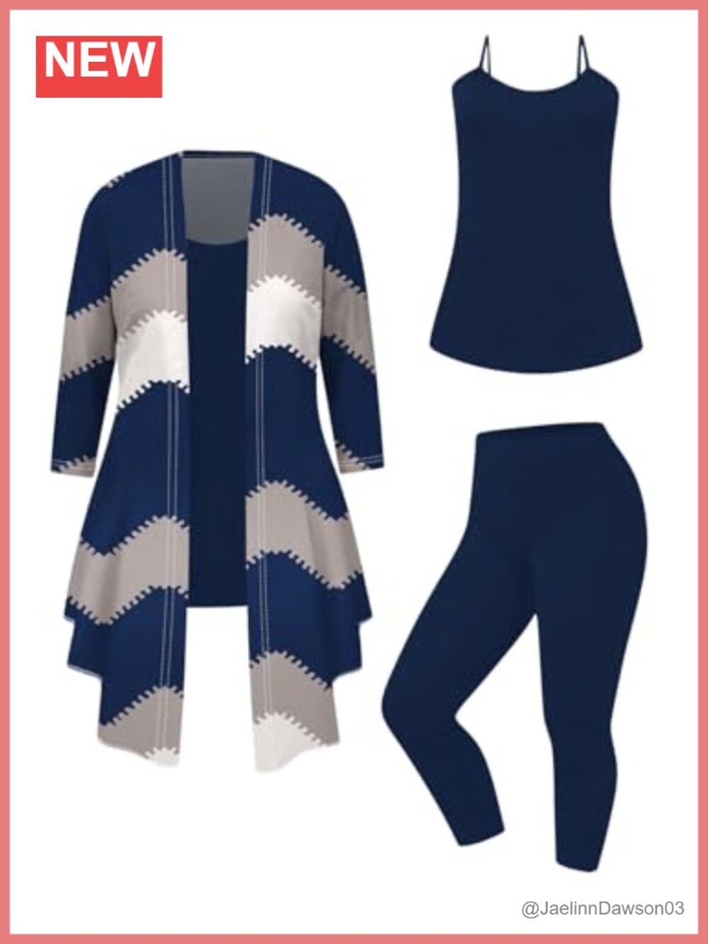 Plus Size 3 Piece Yoga Outfit Set Geometric Print Cardigan Cami & Leggings